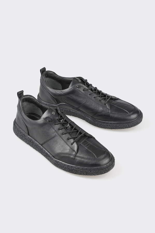 Siyah deri erkek günlük ayakkabı, günlük kullanım için - Elle Shoes