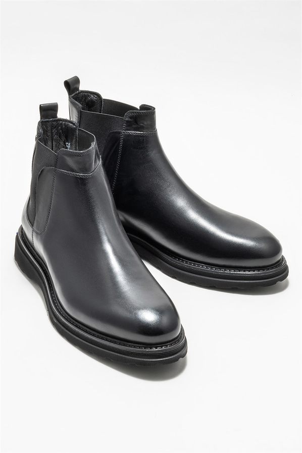 Siyah deri erkek günlük bot, günlük kullanım için - Elle Shoes