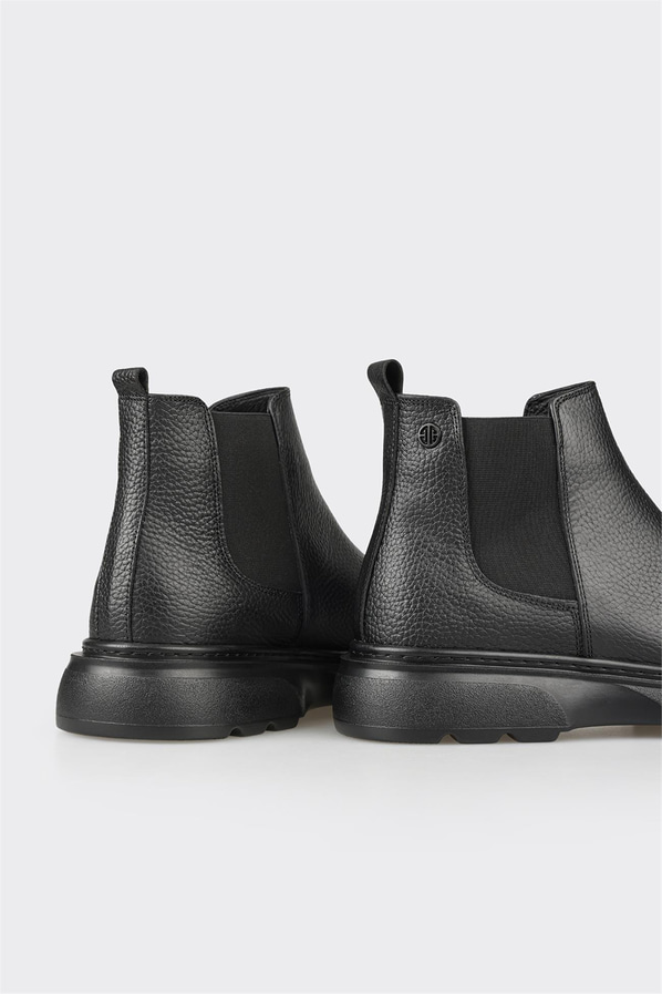 Siyah deri örgü dokulu erkek günlük bot, ofis stili için - Elle Shoes