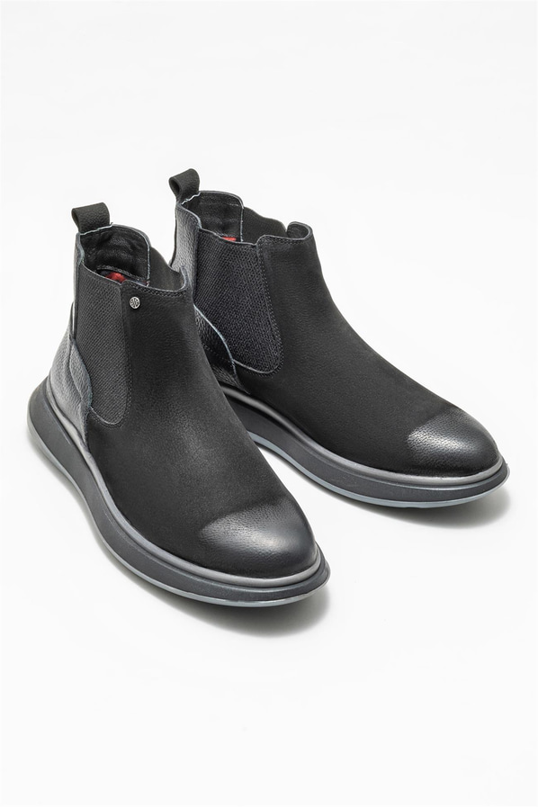 Siyah deri erkek günlük bot, günlük kullanım için - Elle Shoes