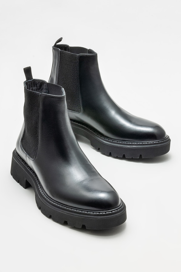 Siyah deri erkek günlük bot, günlük kullanım için - Elle Shoes
