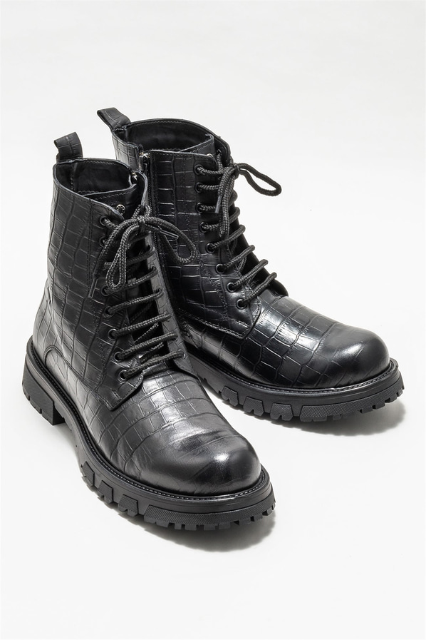 Siyah deri erkek günlük bot, günlük kullanım için - Elle Shoes