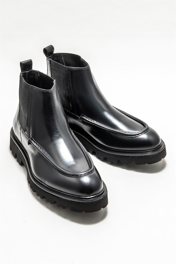 Siyah deri erkek günlük bot, günlük kullanım için - Elle Shoes