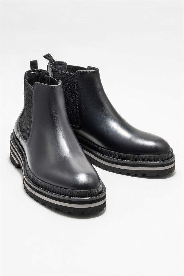 Siyah deri erkek günlük bot, günlük kullanım için - Elle Shoes