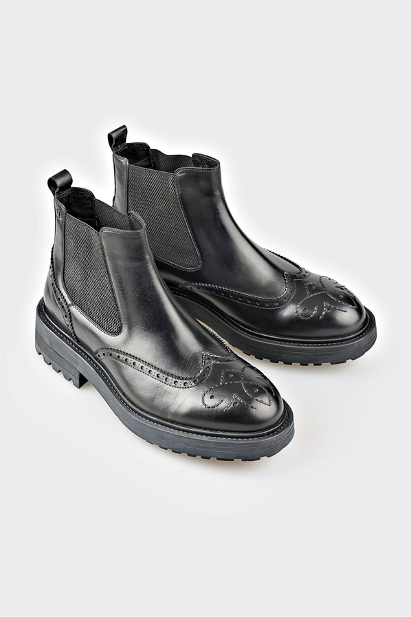 Siyah deri ve süet erkek günlük bot, rahat kullanım için - Elle Shoes