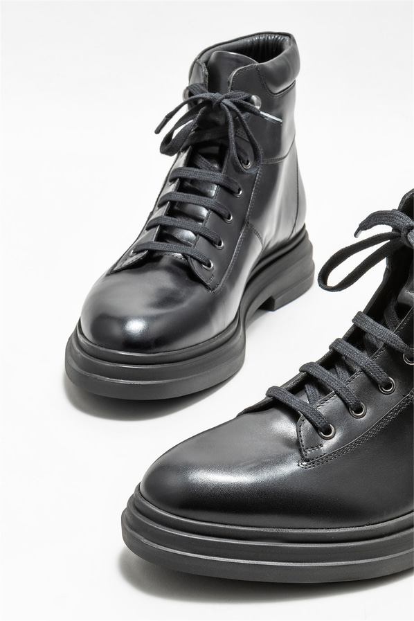 Siyah deri erkek günlük bot, günlük kullanım için - Elle Shoes