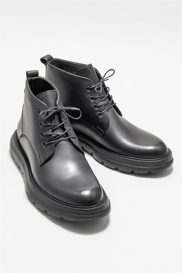Siyah deri erkek günlük bot, günlük kullanım için - Elle Shoes