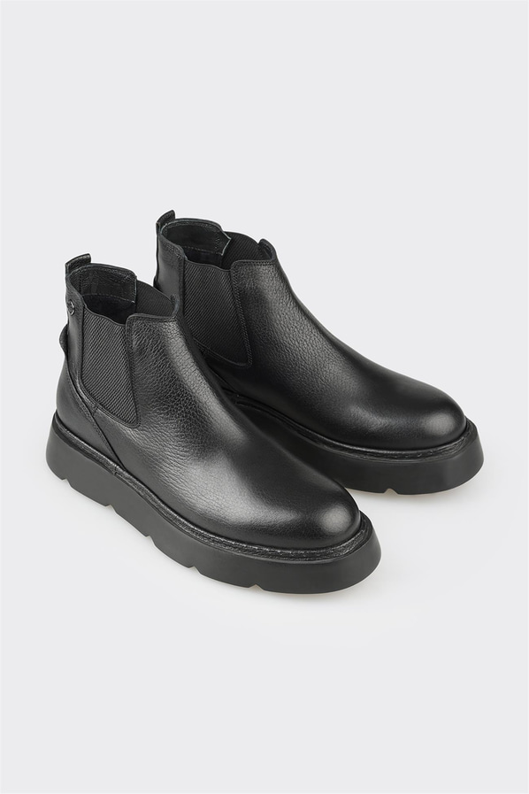 Siyah deri erkek günlük bot, günlük kullanım için - Elle Shoes