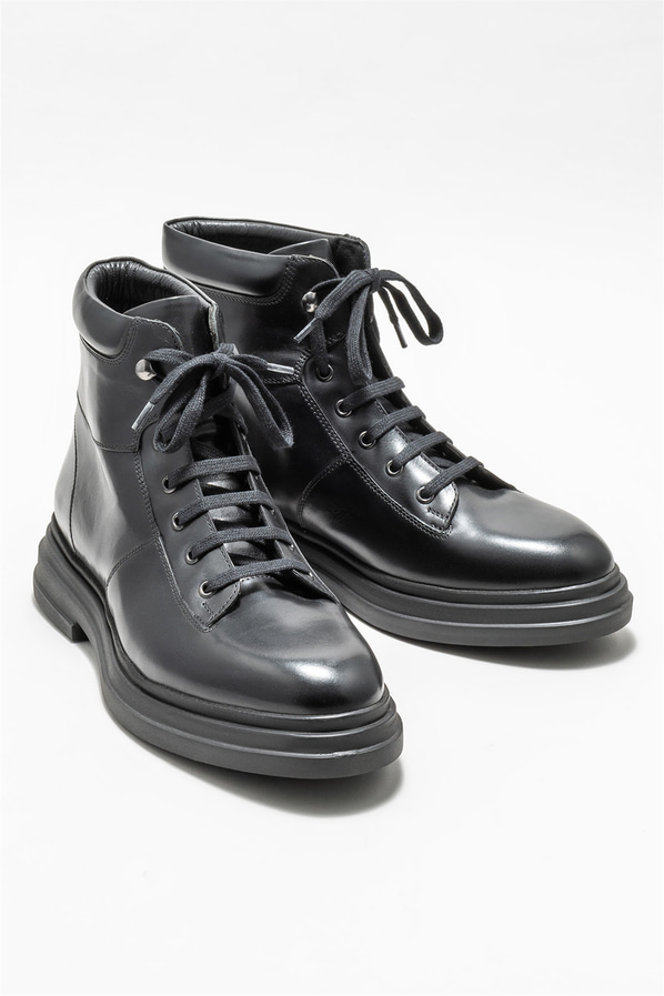 Siyah deri erkek günlük bot, günlük kullanım için - Elle Shoes