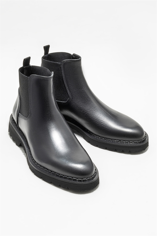 Siyah deri erkek günlük bot, günlük kullanım için - Elle Shoes