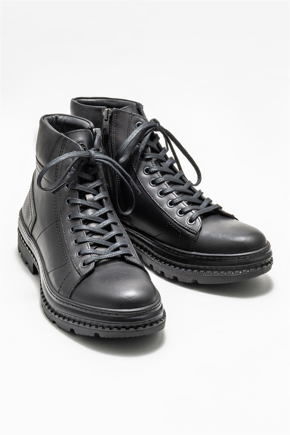 Siyah deri erkek günlük bot, günlük kullanım için - Elle Shoes