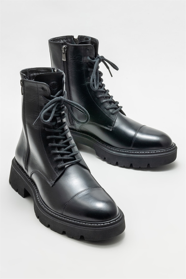 Siyah deri erkek günlük bot, günlük kullanım için - Elle Shoes