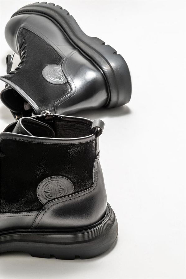 Siyah deri erkek günlük bot, günlük kullanım için - Elle Shoes
