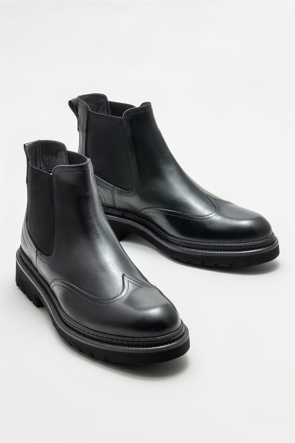 Siyah deri erkek günlük bot, günlük kullanım için - Elle Shoes