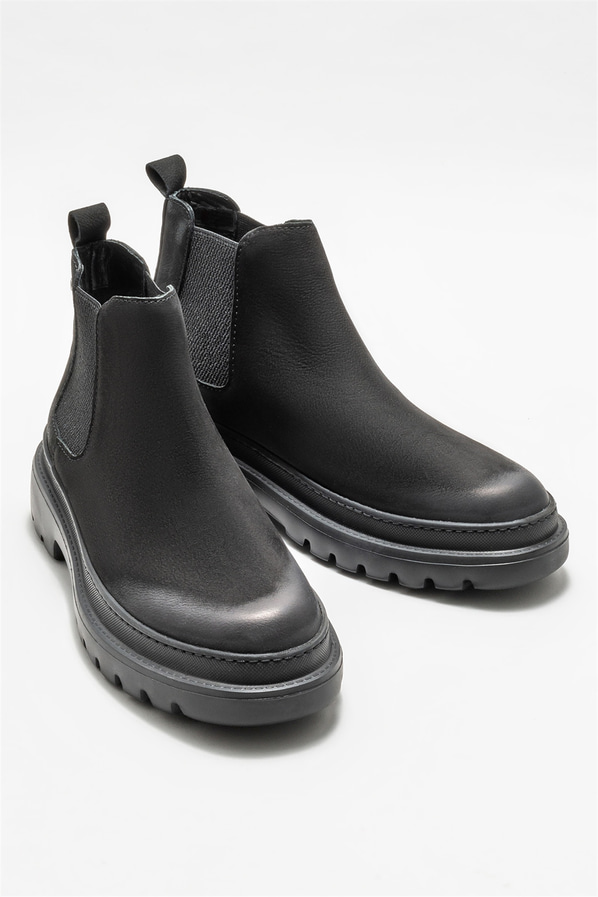 Siyah deri erkek günlük bot, günlük kullanım için - Elle Shoes