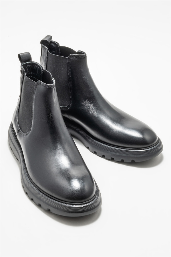 Siyah deri erkek günlük bot, günlük kullanım için - Elle Shoes