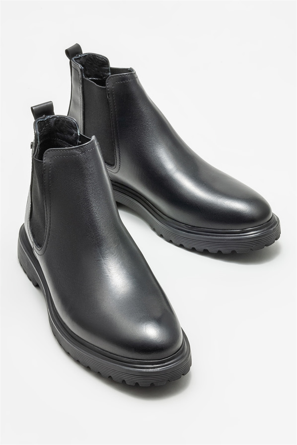 Siyah deri erkek günlük bot, günlük kullanım için - Elle Shoes
