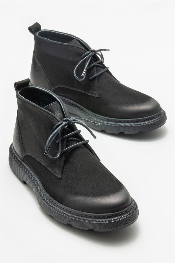 Siyah deri erkek günlük bot, günlük kullanım için - Elle Shoes