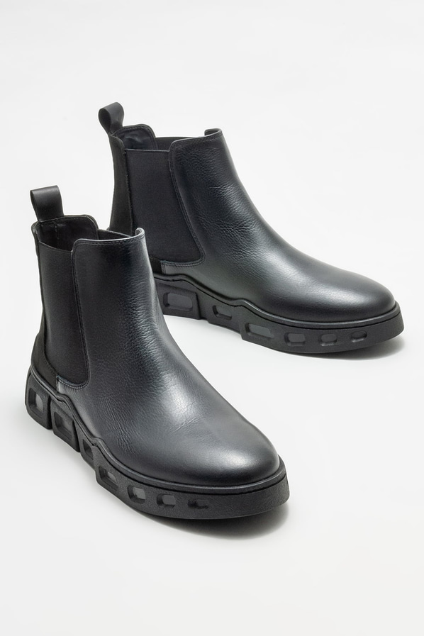 Siyah deri erkek günlük bot, günlük kullanım için - Elle Shoes