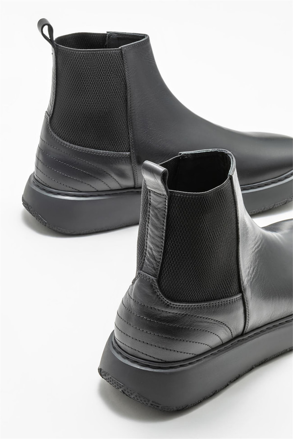 Siyah deri erkek günlük bot, günlük kullanım için - Elle Shoes