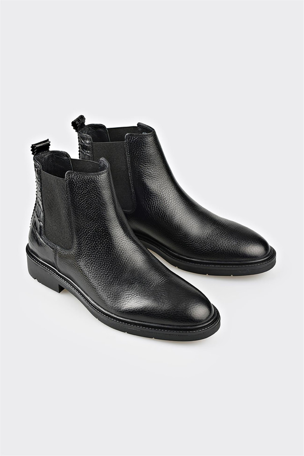 Siyah deri erkek günlük bot, günlük kullanım için - Elle Shoes