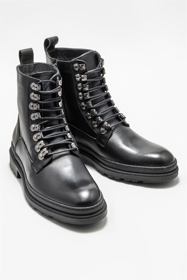 Siyah deri erkek günlük bot, günlük kullanım için - Elle Shoes