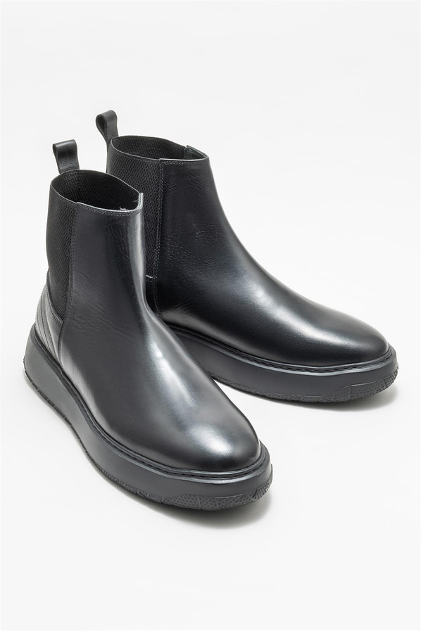 Siyah deri erkek günlük bot, günlük kullanım için - Elle Shoes