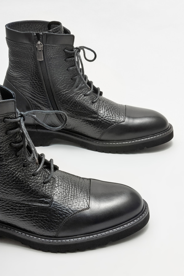 Siyah deri erkek günlük bot, günlük kullanım için - Elle Shoes