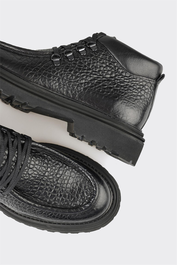 Siyah deri ve süet erkek günlük bot, rahat kullanım için - Elle Shoes