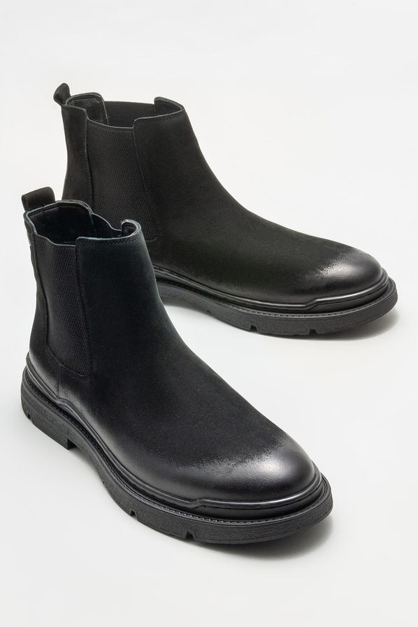 Siyah deri erkek günlük bot, günlük kullanım için - Elle Shoes