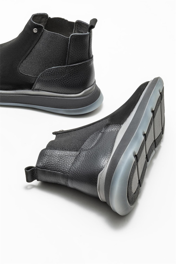 Siyah deri erkek günlük bot, günlük kullanım için - Elle Shoes