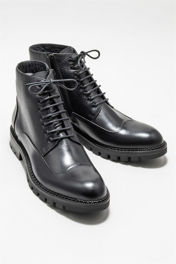 Siyah deri erkek günlük bot, günlük kullanım için - Elle Shoes