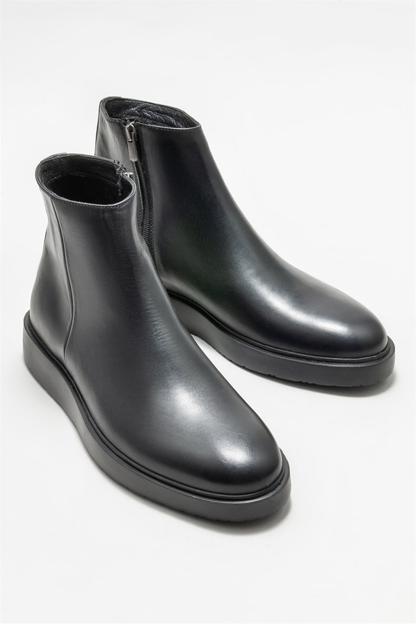 Siyah deri erkek günlük bot, günlük kullanım için - Elle Shoes