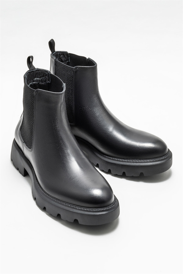 Siyah deri erkek günlük bot, günlük kullanım için - Elle Shoes