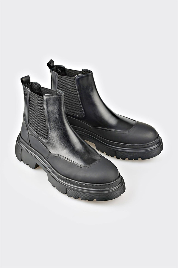Siyah deri erkek günlük bot, rahat kullanım için - Elle Shoes