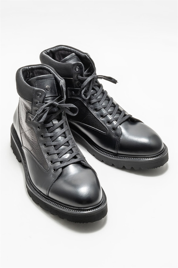 Siyah deri erkek günlük bot, günlük kullanım için - Elle Shoes