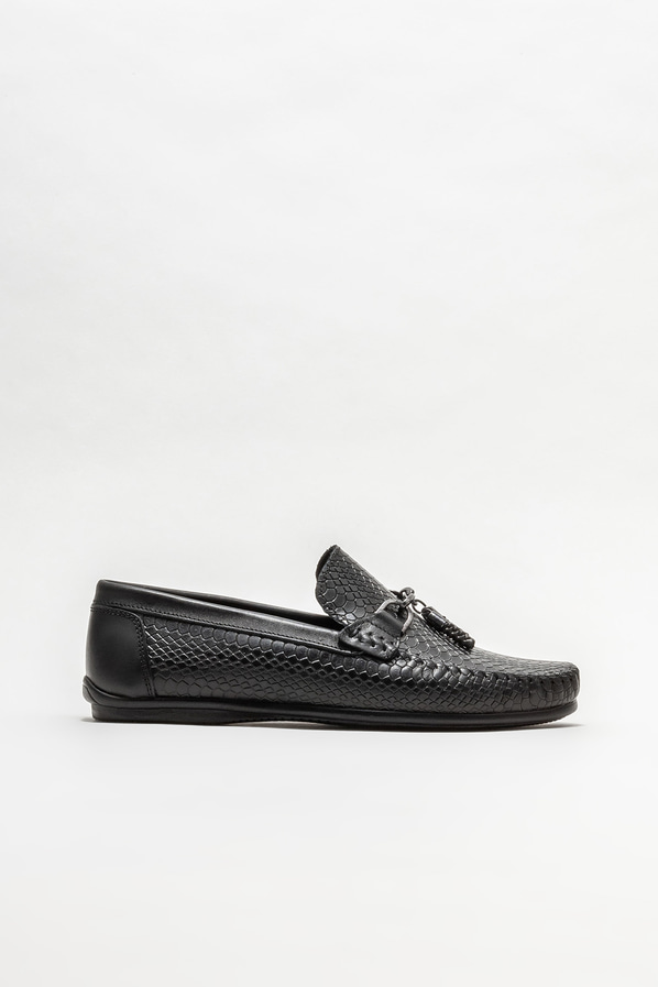 Siyah deri erkek loafer, günlük kullanım için - Elle Shoes