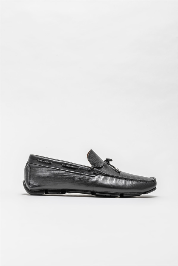 Siyah deri erkek loafer, günlük kullanım için - Elle Shoes