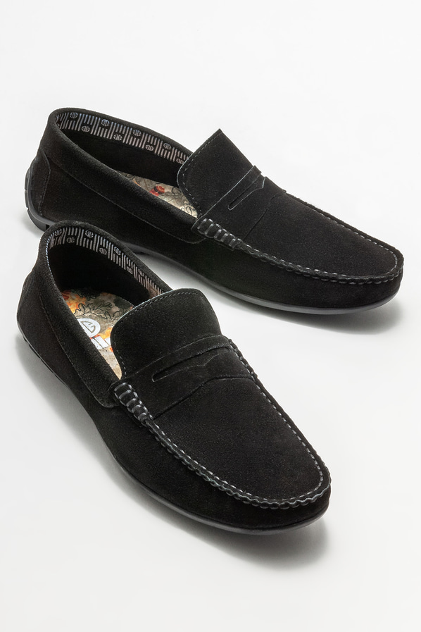 Siyah deri erkek loafer, günlük kullanım için - Elle Shoes