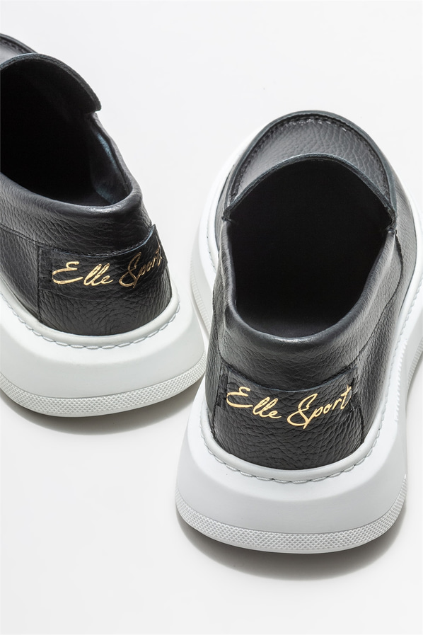 Siyah deri erkek loafer, günlük kullanım için - Elle Shoes