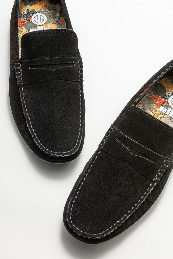 Siyah deri erkek loafer, günlük kullanım için - Elle Shoes