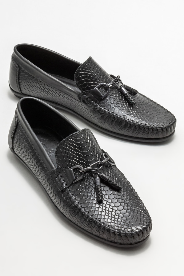 Siyah deri erkek loafer, günlük kullanım için - Elle Shoes