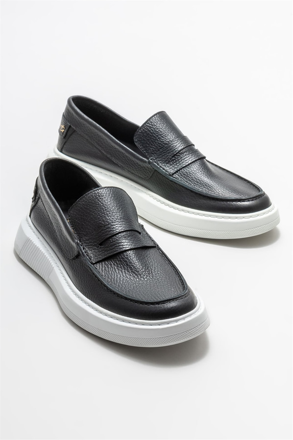 Siyah deri erkek loafer, günlük kullanım için - Elle Shoes