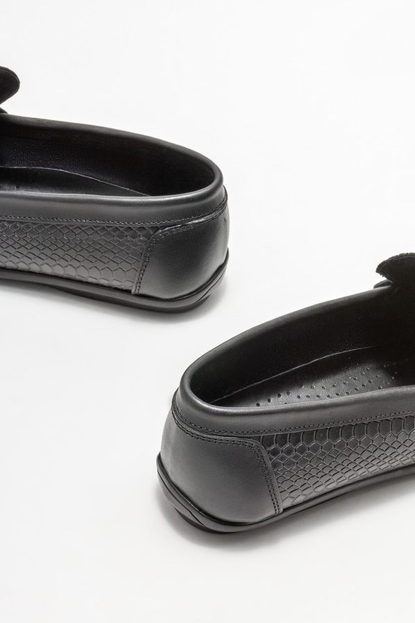 Siyah deri erkek loafer, günlük kullanım için - Elle Shoes