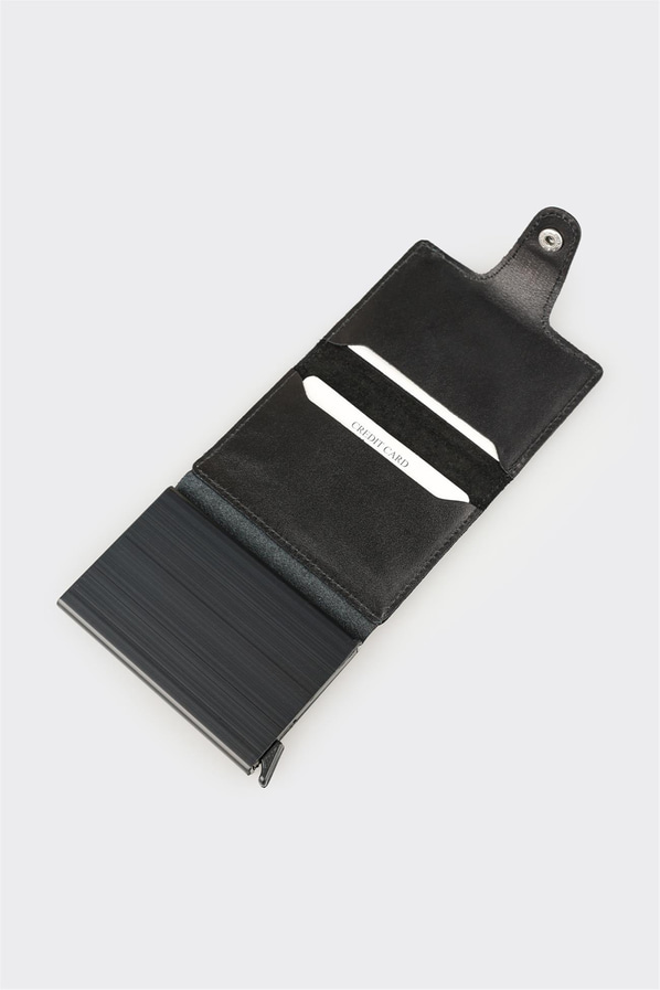 Siyah Deri Erkek Kartlık