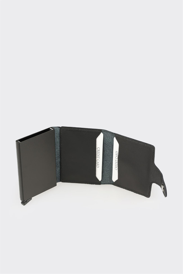 Siyah Deri Erkek Kartlık