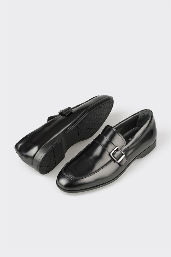 Siyah deri erkek loafer, klasik stil için - Elle Shoes