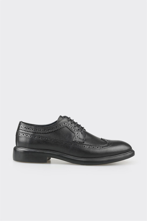 Siyah deri erkek klasik ayakkabı - Elle Shoes