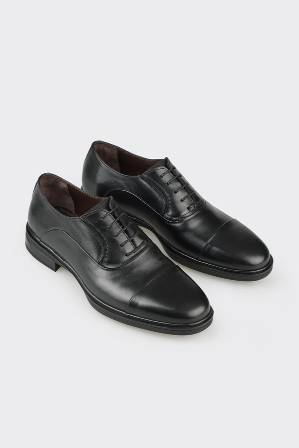 Siyah deri erkek klasik ayakkabı - Elle Shoes