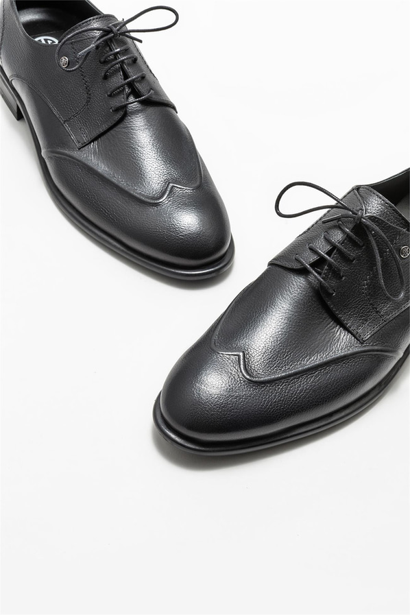 Siyah deri erkek klasik ayakkabı - Elle Shoes
